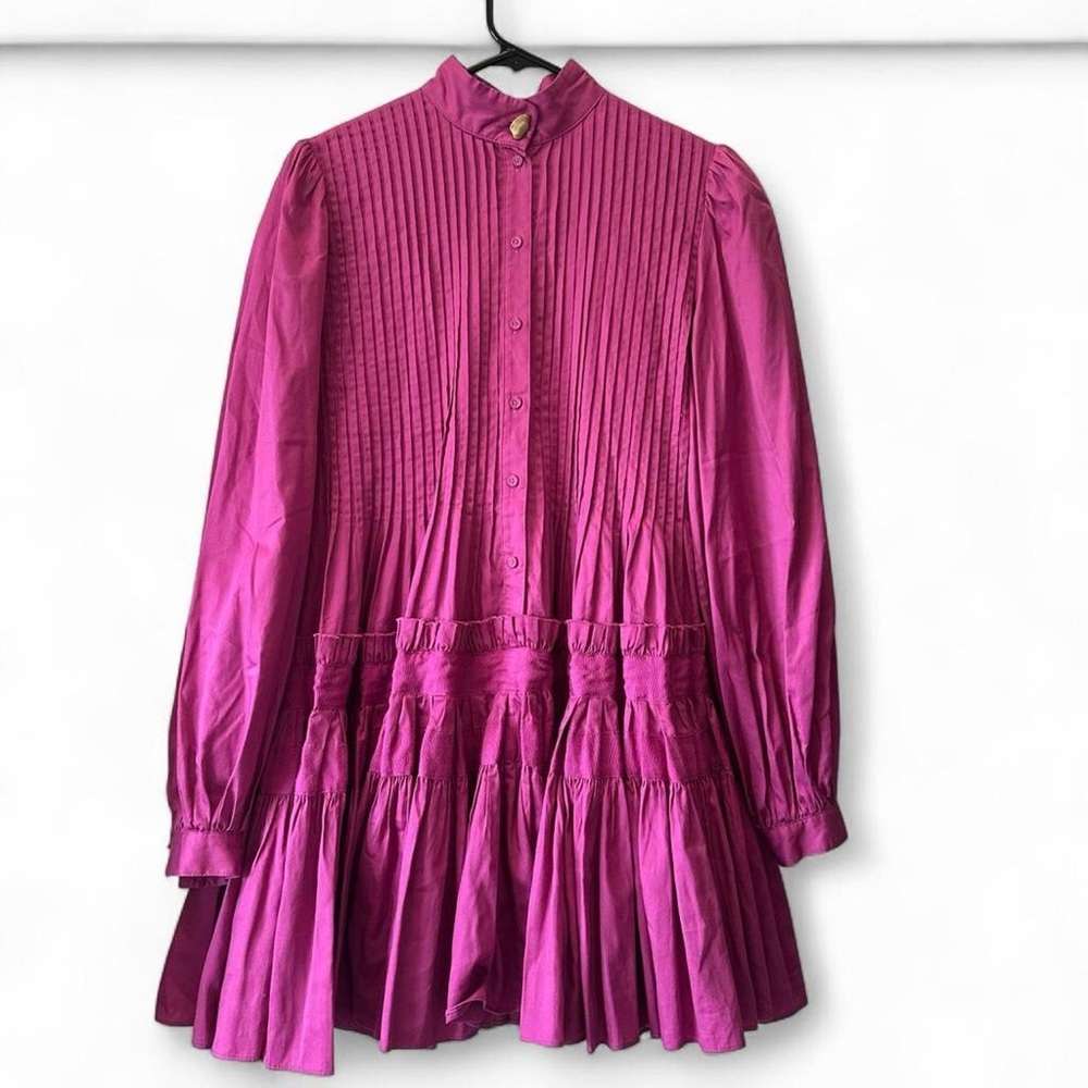 Aje Run Free Smock Long Sleeve Mini Dress in Fuschia Size 6